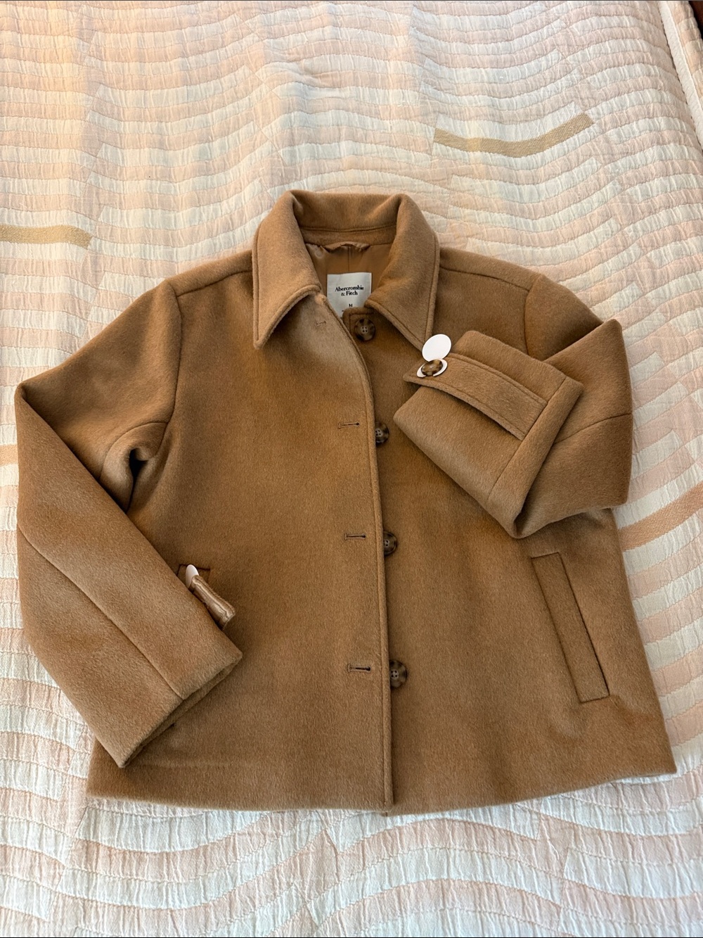 Abercrombie & Fitch Camel Brown Wool Pea Coat